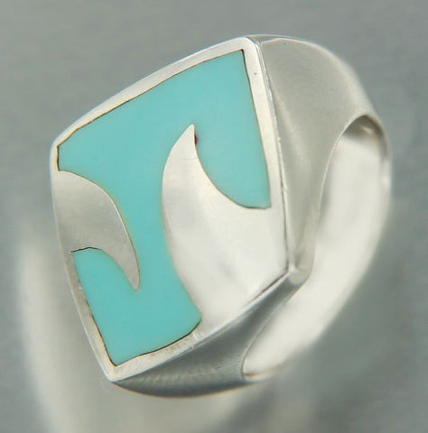 Solid Sterling Silver Turquoise Wave Ring»R114