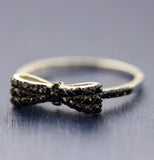 ▌Women's Beautiful 925 Sterling Silver Black CZ BOW Ring Size 5,6,7,8,9,10 »R113