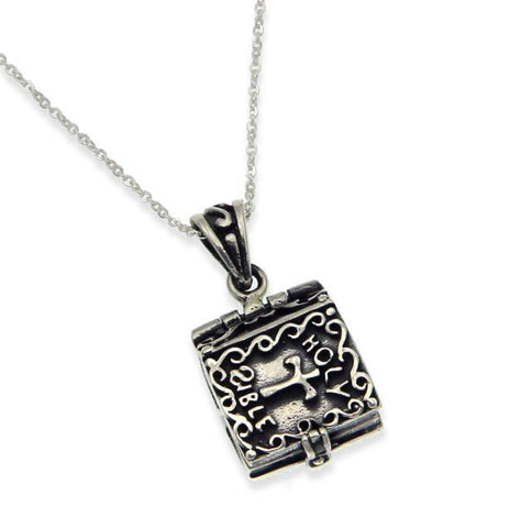 Solid Sterling Silver Holy Bible Locket Book With Adjustable Chain Necklace»P122