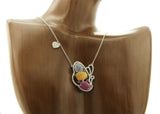 Sliced 6 CT Multi Sapphire 0.59 CT Diamonds 14K Gold Butterfly Heart Necklace