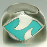 Solid Sterling Silver Turquoise Wave Ring»R114