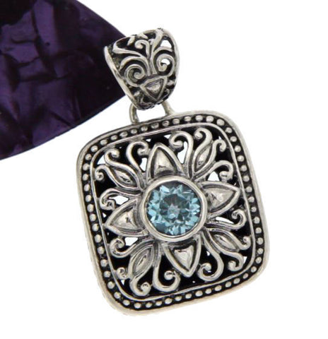 ¦Solid Sterling Silver Blue Topaz Cut-Out Cluster Flower Pendant  NEW!! » P47