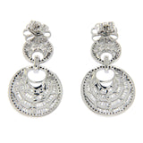 Fancy 18K White Gold 2.10 CT Round & Baguette Diamonds Round Dangle Earrings