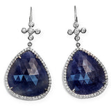 Rose Cut Sliced 24 CT Blue Sapphire 0.84 CT Diamonds 14K Gold Earrings »NP113