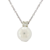 Tiffany & Co 18K Gold 7.5 mm Akoya Pearl 0.10 CT Diamond Necklace Size 16" »U424