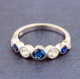 925 Sterling Silver Blue White Bezel CZ Eternity Band Ring Size5,6,7,8,9,10»R102