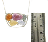 Rose Cut Sliced 12.48 CT Multi Sapphire 0.47 CT Diamonds 14K White Gold Necklace