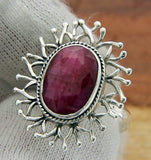 Solid Sterling Silver Handmade Ruby Flower Bali Ring»R314
