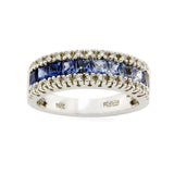 EFFY 14K White Gold Diamond & Rainbow Blue Sapphires Band Ring Size 6.75 »U410