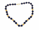 ▌Estate 18K Yellow Gold & 10 mm Lapis Beads Out Standing Necklace Size 16" »U37