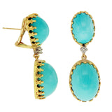 Vintage CELLINO 18K Yellow Gold Diamond Blue Turquoise Earrings »U517