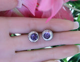 Sterling Silver Stud Bezel Amethyst and Smoke Topaz Earring»E12