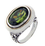 Solid Sterling Silver & Gold Accent Peridot Bali Ring Size 6 » R313