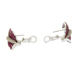 18K White Gold 0.09 CT Diamonds & Invisible 12.67 CT Ruby Flower Earring »E3237