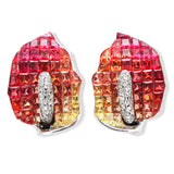 18K Gold 0.09 CT Diamonds & Invisible Set 12.6 CT Orange Sapphire Earring »E3237