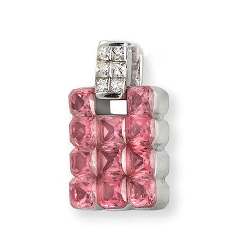 18K White Gold 0.25Ct Diamonds 3.95CT Invisible Set Pink Sapphire Pendant »BL116