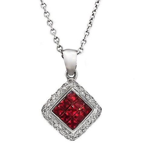 14K White Gold 0.26 CT Diamonds 1.00 CT Invisible Set Ruby Necklace 16" »BL18