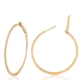 ▌18K Yellow Gold  0.36 CT Front and Back Diamonds 1.25" Hoop Earrings »N110