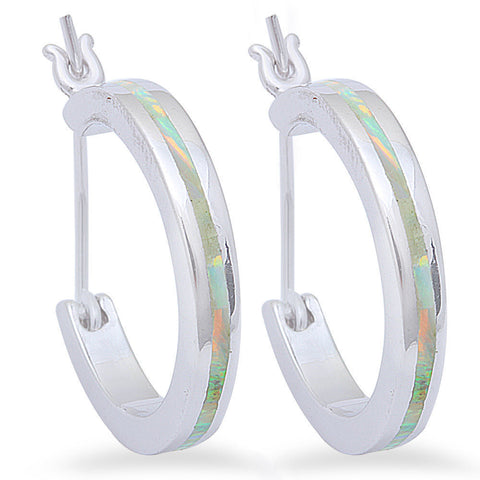 ▌Women's Beautiful 925 Sterling Silver White Opal 20 mm Hoop Earring » E21