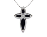 0.21 CT Diamonds 14K Yellow Gold With Onyx Cross Pendant Necklace Size 16"»N114