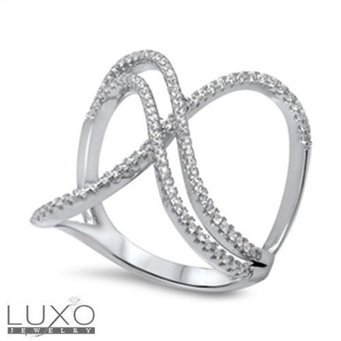 ▌Women's 925 Sterling Silver PAVE White CZ "X" Ring Size 5,6,7,8,9,10 » R91