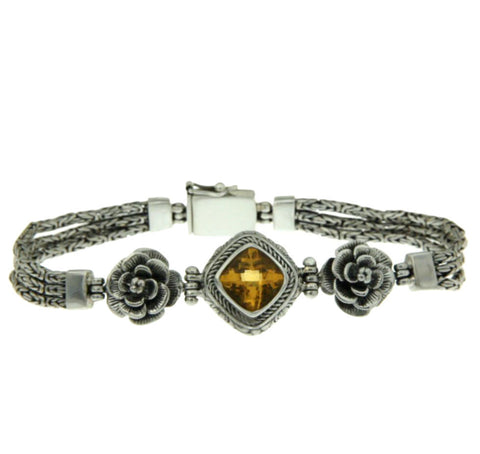¦925 Sterling Silver Bali Citrine Flower Bracelet Size 7.1/4" » B38