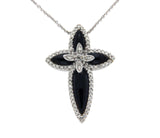 0.21 CT Diamonds 14K Yellow Gold With Onyx Cross Pendant Necklace Size 16"»N114