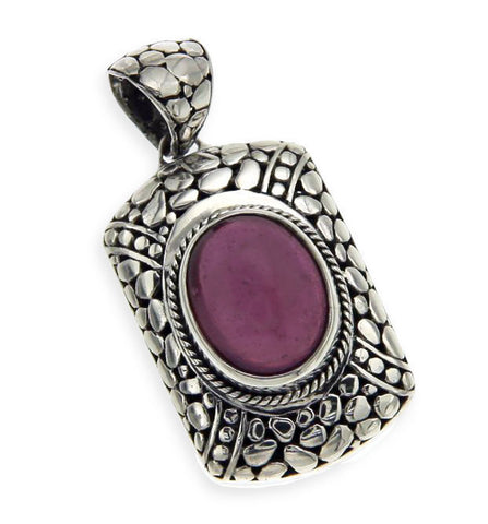 Solid Sterling Silver Pebble Bali Ruby Charm Pendant » P115