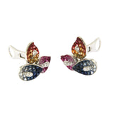 18K White Gold 0.20 CT Diamonds & 17.40 CT Multi Sapphire Flower Earring »E2912