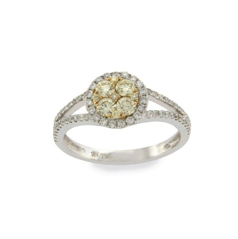 18K White Gold 0.82 CT Yellow & White Diamonds Engagement Ring Size 7 »N1221