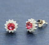 ¦ 925 Sterling Silver Round White & Ruby Red CZ 6.5 MM Stud Earring »E317
