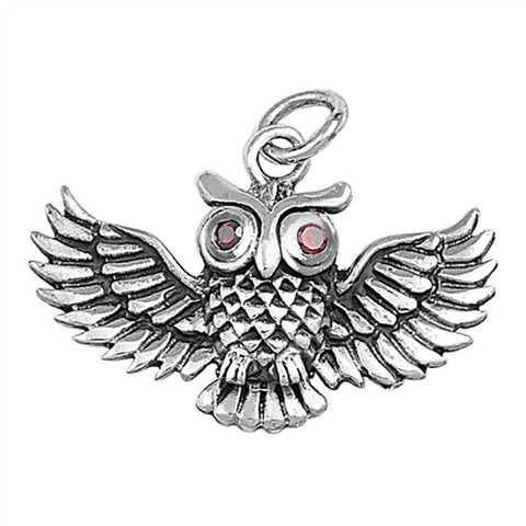 925 Sterling Silver Red CZ Eyes Owl Luck Pendant »P712