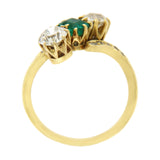 1.05 CT Old European Cut Diamonds & 0.50 Emerald in 18K Yellow Gold Ring