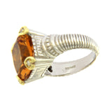 Auth Judith Ripka 925 Silver 18K Gold Diamonds & Orange Crystal Ring Size 6 »U57