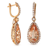 Fancy 18K Rose Gold 0.97 CT Diamonds 8.80 CT Morganite Tear Drop Earrings »N119