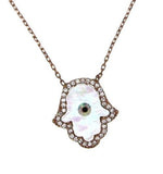 ▌925 Sterling Silver Mother of Pearl Evil Eye Hamsa Hand of God Necklace » P523