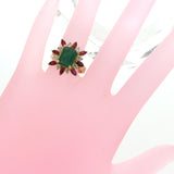 2.42 CT Zambian Emerald With Ruby & Diamonds in 14K Yellow Gold Cocktail Ring