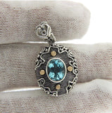 Solid Sterling Silver & Gold Accent Blue Topaz Bali Pendant»P118