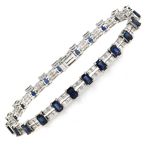 8.60 CT Natural Blue Sapphire & 2.02 CT Diamonds 18K White Gold Bracelet 7"