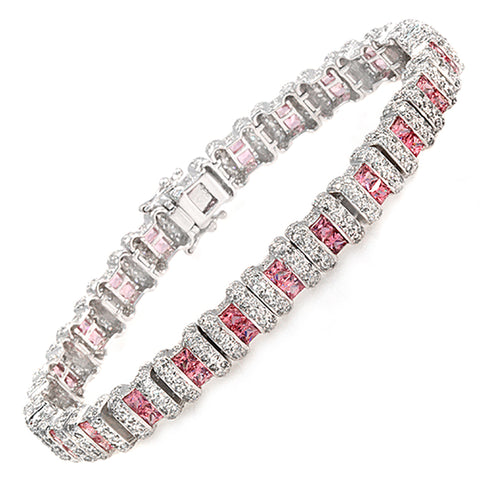 6.98 CT Natural Pink Sapphire & 5.98 CT Diamonds 18K White Gold Bracelet 7"