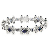 14.25 CT Natural Blue Sapphire & 1.45 CT Diamonds 18K White Gold Bracelet 7.5"