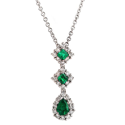 0.62 CT Diamonds 0.71 CT Colombian Emerald 14K White Gold Drop Necklace 16"