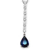0.49 CT Diamonds 2.39 CT Blue Sapphire 14K White Gold Drop Necklace 18"