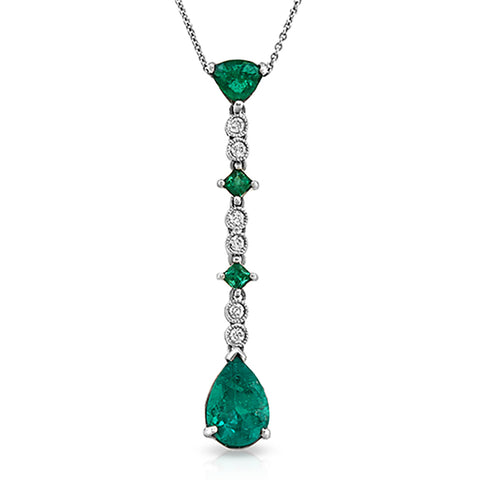 0.12 CT Diamonds 2.20 CT Colombian Emerald 14K White Gold Drop Necklace 16"-18"