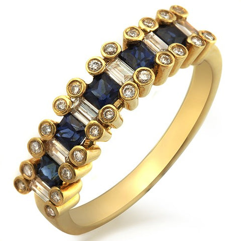 0.92 Blue Sapphire & 0.30 CT Diamonds in 18K Gold Wedding Band Ring
