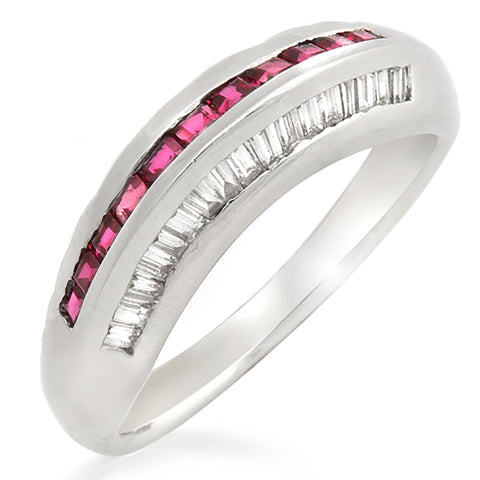 0.38 Ruby & 0.27 CT Diamonds in 18K Gold Wedding Band Ring