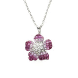 0.32 CT Diamonds 7.90 CT Invisible Set Pink Sapphire 14K Gold Flower Necklace 16