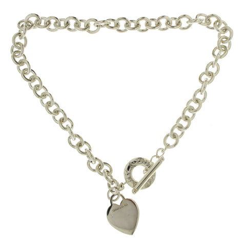 Auth Tiffany & Co 925 Sterling Silver Heart Tag Link Necklace Size 15" »U421
