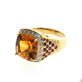 18K Yellow Gold 7.15 CT Citrine & Ruby With Diamonds Engagement Ring