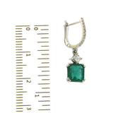 2.39 CT Natural Emerald & 0.39 CT Diamonds in 18K White Gold Drop Earrings